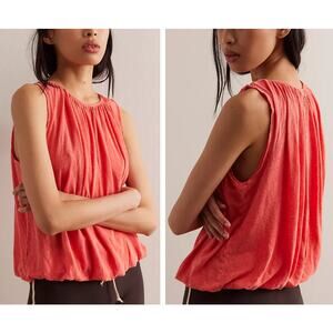 Free People NEW Cotton & Linen Bubble-Hem Boxy Tank Top in Fiery Red Women Large